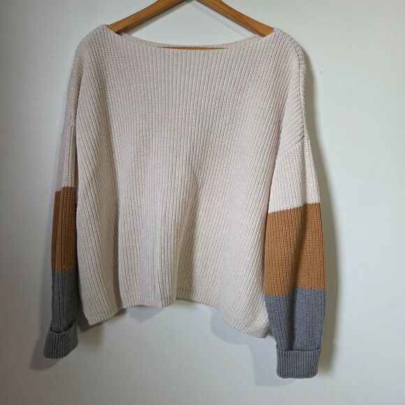 EUC FRENCH CONNECTION COTTON BOATNECK LOOSE FITTING PULLOVER SWEATER SZ M - Picture 1 of 14